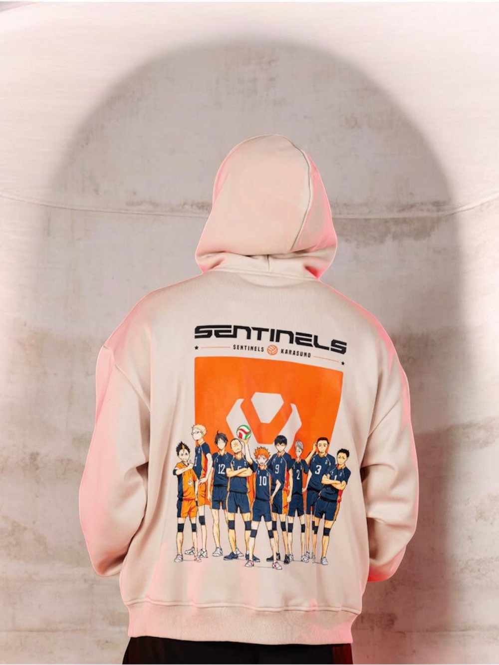 Sentinels Graphic Hoodie - Cream with Orange & Navy Print